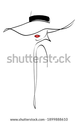 Woman in hat drawing with lines, fashion vector illustration, minimalist, ideal for t-shirt, print design, covers, web