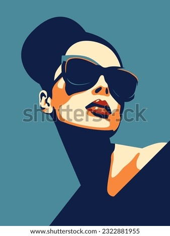 Young beautiful fashion woman with sunglasses. Abstract female portrait, contemporary design, vector illustration