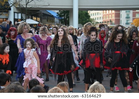 REDMOND, WASHINGTON USA - OCT 25: unidentified Dancers dressed as zombies perform Oct 25 2009 in Redmond, Washington. Annually, dancers around the world perform a \