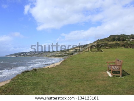 View over Charmouth beach in Dorset, England.