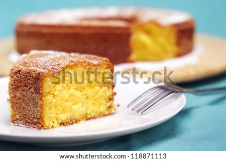close-up of a plate with a slice of cake