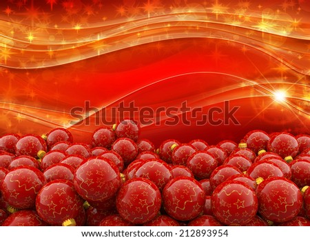 heap of christmas baubles on glossy background with sparkles