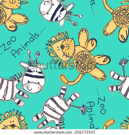 Zebra and lion seamless pattern with embroidery .