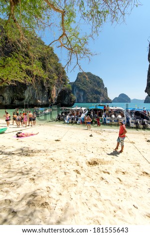 KRABI,THAILAND - March7: Lading Island(Paradise Island)  is the most beautiful one of Krabi\'s .Tourist s of different countries come to visit the beautiful islands of Andaman on March7, 2014 in Krabi.
