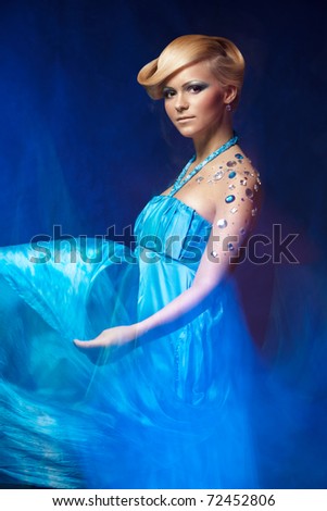 Mixed light fashion portrait of young attractive woman