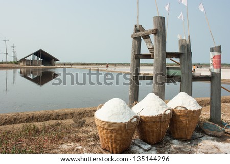 salt in the bamboo basket product from salt pan, Thailand