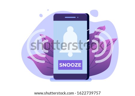 Smart phone alarm clock with snooze button. Vector illustration flat design style.