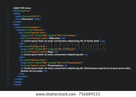 HTML code website. Coding, programming  concept. Vector illustration.