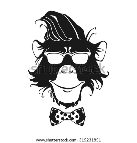 Hipster Monkey isolated on white background. Vector EPS 10.