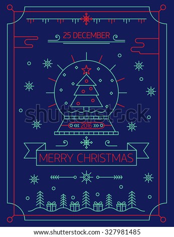 Merry Christmas Outline Background. 2016 Greeting Card. Vector Illustration. - 327981485