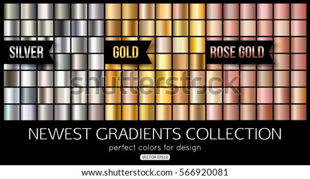 Set of rose gold, silver gradients. Shiny gold texture, vector illustration