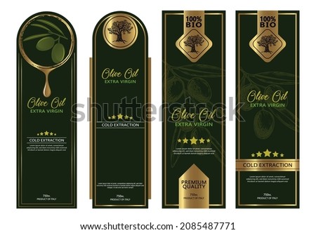 Set of templates packaging for olive oil bottles