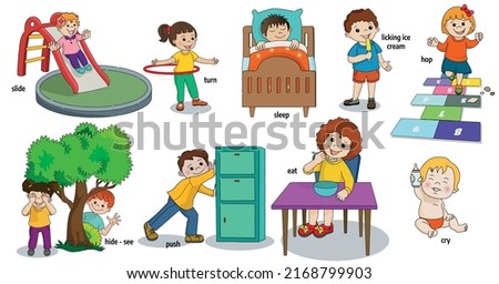 Children doing various actions. Vector illustration.