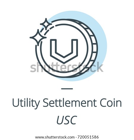 Utility settlement coin USC cryptocurrency coin line, icon of virtual currency vector