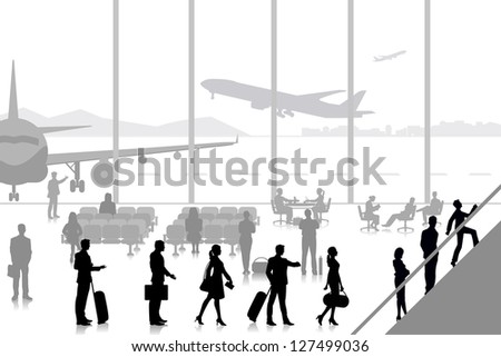 easy to edit vector illustration of people in airport lounge