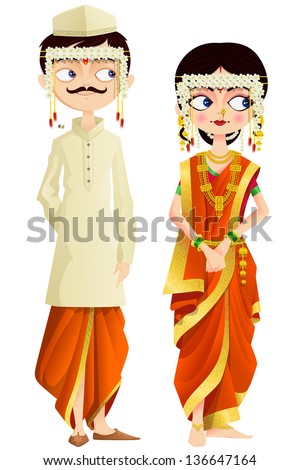 Easy To Edit Vector Illustration Of Maharashtrian Wedding Couple ...