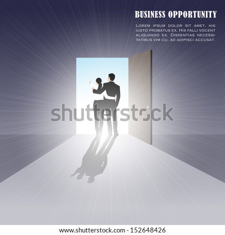 easy to edit vector illustration of couple standing on open door showing opportunity