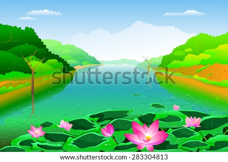 easy to edit vector illustration of lake landscape