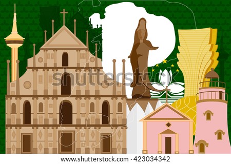 easy to edit vector illustration of colorful collage of Macau