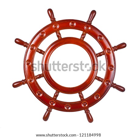 Ship steering wheel, isolated on white