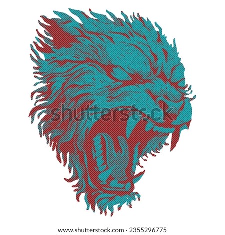 Angry grinning beast head, halftone dots effect. Vector mascot design