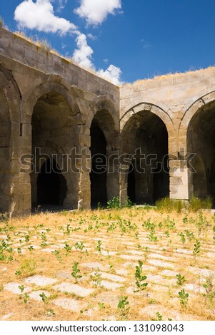 multiple arches and columns in the caravansary on the Silk Road, Turkey
