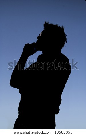 This photographic silhouette has some nice shadow detail. The figure is clearly pondering some deep thought.