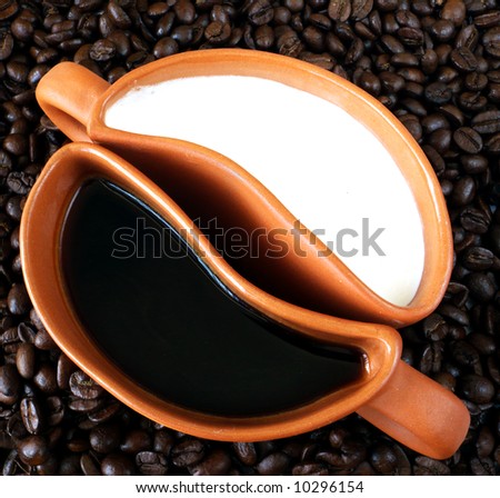 Concept image of coffee and milk. This implies that there may be either jointly or alone