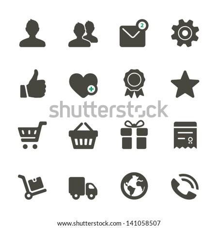 Universal icons set. Profile, Favorites, Shopping, Service. Rounded Set 1.