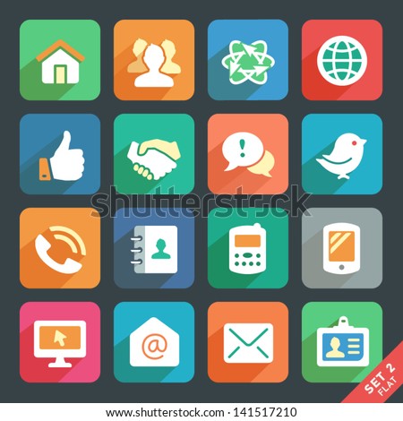 Communication and media  Flat icons for Web and Mobile App