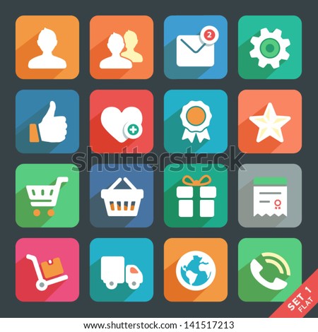 Universal Flat icon set for Web and Mobile App. Profile, Favorites, Shopping, Service.