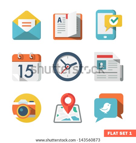 Basic Flat icon set for Web and Mobile Application. News, communications.