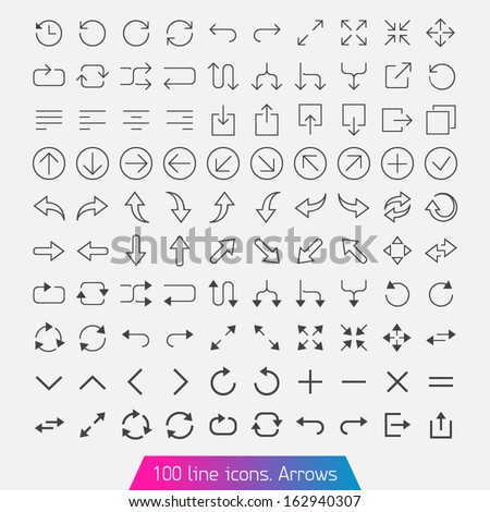 100 line icon set - Arrows. Light version.