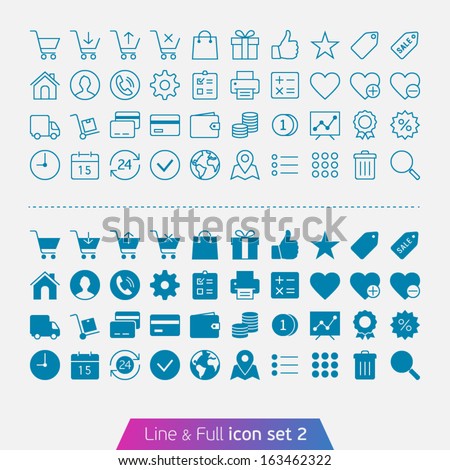 Shopping and money set 2. Trendy thin icons for web and mobile. Line and full versions.