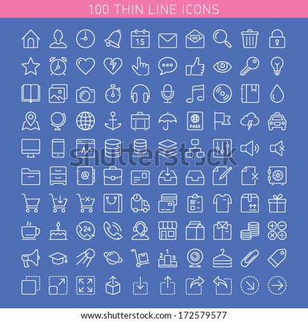 100 thin line icons for Web and Mobile. Dark version. 