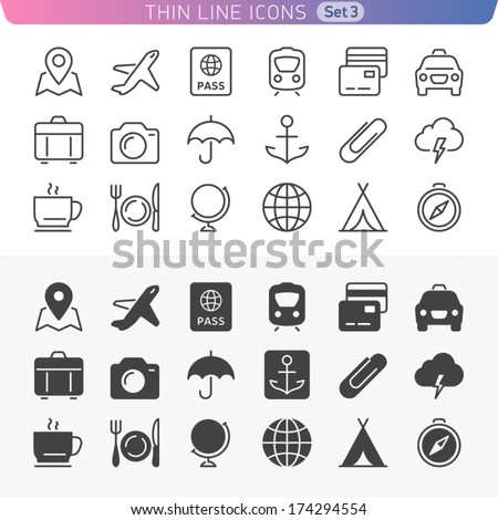 Traveling and transport set. Trendy line icons for web and mobile. Normal and enable state.