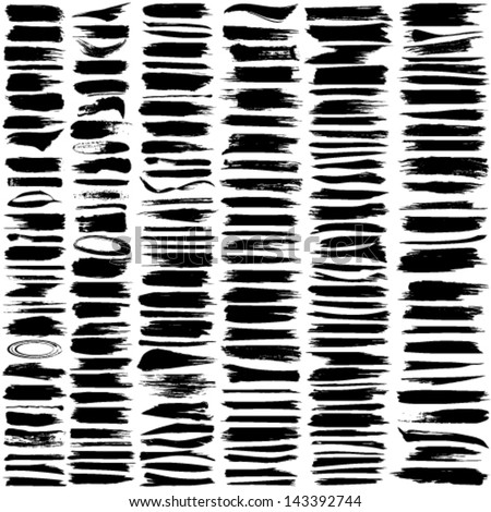 Vector large set of 180 different grunge brush strokes.