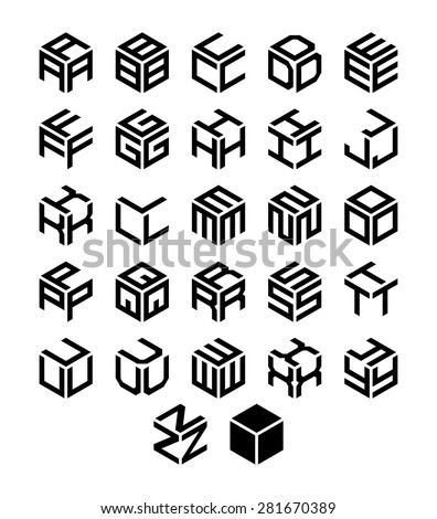 Cubic alphabet set. Vector geometric font