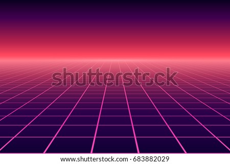 Vector perspective grid. Abstract retro background in 80s style.