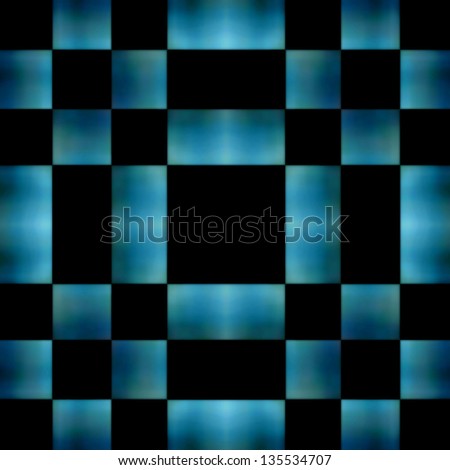 Geometric blue squares and rectangles in a black background board.