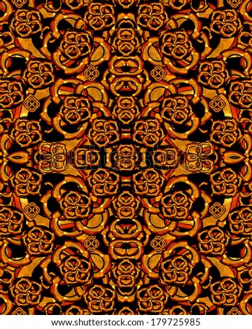 Digital technique photo manipulated ornament complex pattern in warm tones also useful as background.
