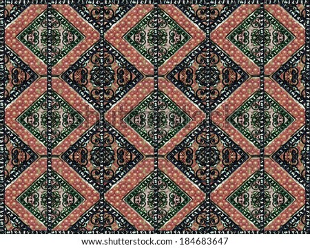 Geometric complex pattern background digital composition in red and pale green tones.