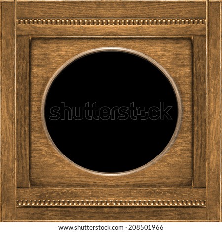 Old style wood material ornament photo frame template in brown tones and square format.
