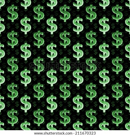Dollar sign or money symbol pattern in grunge style in green tones against black background.