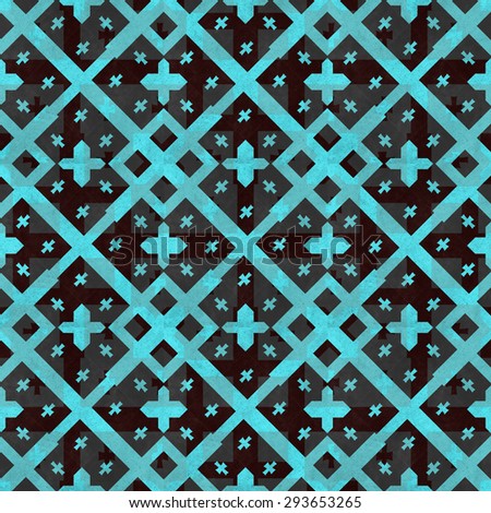 Digital art technique geometric checks seamless pattern in fuchsia and cyan colors.