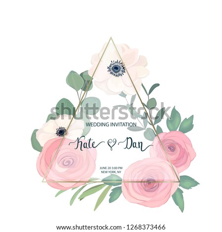 Wedding floral card. Celebration template. Watercolor style. Vector illustration