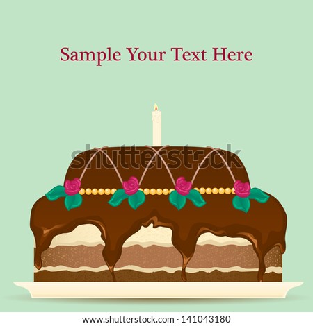 Sweet chocolate cake with a candle for birthday holiday. Vector illustration