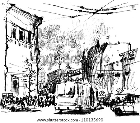 sketch of a city street