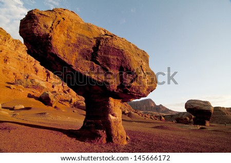 Vermillion Cliff Wilderness Area, Arizona,/ Rock formations/In Northern Arizona, almost to the Utah state line, are rock formations of large standing rocks supported by softer and small rock piles.