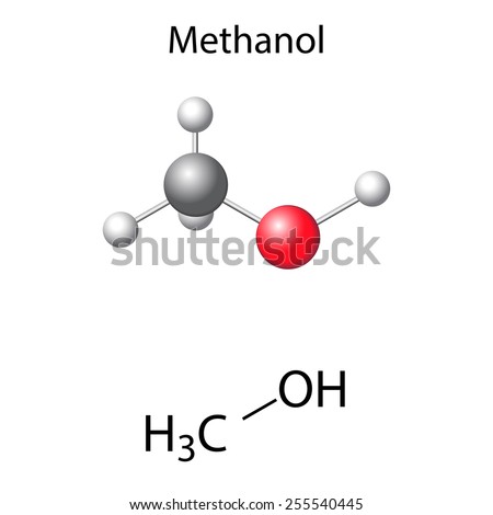 Structural Chemical Formula And Model Of Methanol Molecule, 2d And 3d ...